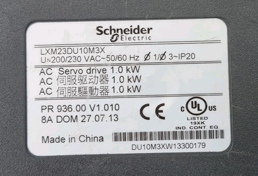 Schneider Electric LXM23DU10M3X Lexium 23 1.0 kW AC Servo Drive (Used Working)